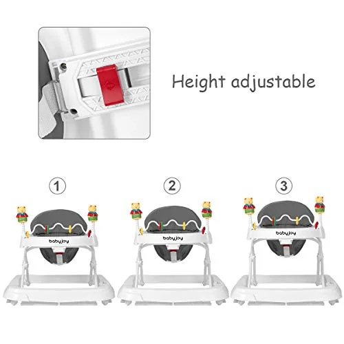 BABY JOY Baby Walker Foldable Activity Walker Helper with Adjustable Height Baby Activity Walker with High Back Padded Seat Bear Toys Gray | Babyz Corner
