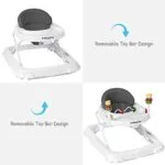 BABY JOY Baby Walker Foldable Activity Walker Helper with Adjustable Height Baby Activity Walker with High Back Padded Seat Bear Toys Gray | Babyz Corner