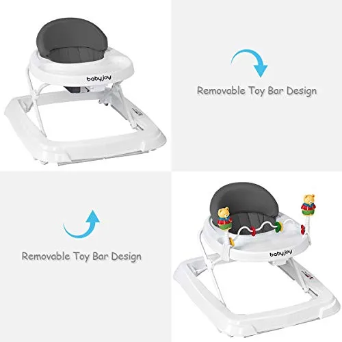 BABY JOY Baby Walker Foldable Activity Walker Helper with Adjustable Height Baby Activity Walker with High Back Padded Seat Bear Toys Gray | Babyz Corner