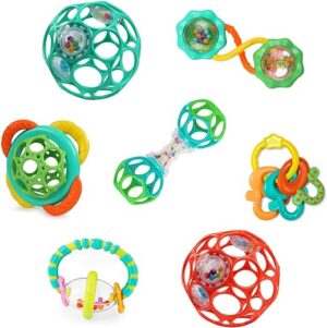 Bright Starts Soothers & Shakers 7pc Gift Set - BPA-Free Baby Rattles, Teethers and Stroller Toys, Unisex, Newborn+