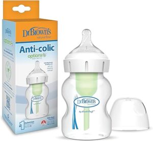 Dr. Brown's Natural Flow Anti-Colic Options+Wide-Neck Baby Bottle, 5 oz/150 mL, Level 1 Nipple, 1-Pack, 0m+