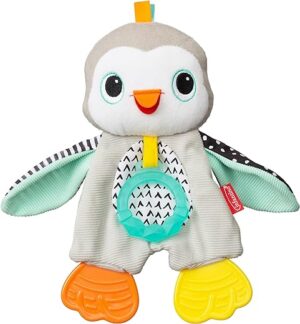 Infantino Cuddly Teether Penguin Character, 3 Textured Teething Places to Soothe Sore Gums, BPA-Free Silicone