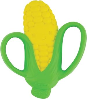 Infantino Lil' Nibbles Textured Silicone Teether - Sensory Exploration and Teething Relief with Easy to Hold Handles, Corn