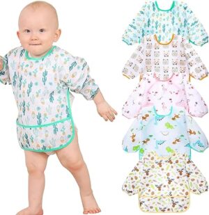 Baby Bibs for Boys Girls - Long Sleeve Bib, Waterproof Toddler Bibs, 0-24 Months Neutral Baby Smock for Eating