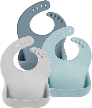 PandaEar 3 Pack Silicone Bibs, Adjustable & Waterproof -  BPA Free