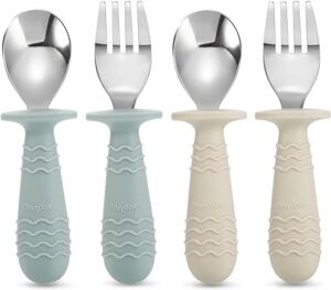 PandaEar 4 Set Baby Toddler Silicone Stainless Steel Utensils - Silverware with Anti-Choke Design