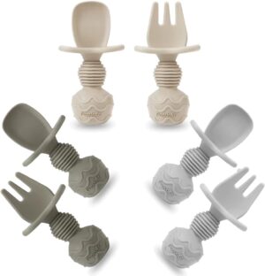 PandaEar 6 Pack - Silicone Baby Spoons and Fork Feeding Set with Anti-Choke - Ages 3 Months