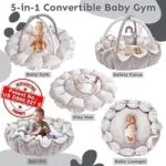 5-in-1 Thick Plush Baby Play Gym Baby Play Mats for Floor Tummy Time Mat with 6 Toys Cat Bed Dog Bed Convertible Stage-Based Developmental from Baby to Toddler Ball Pit | Babyz Corner