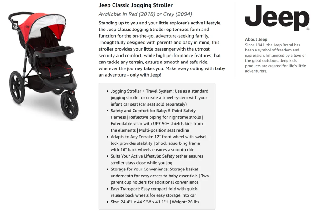 Jeep Classic Jogging Stroller