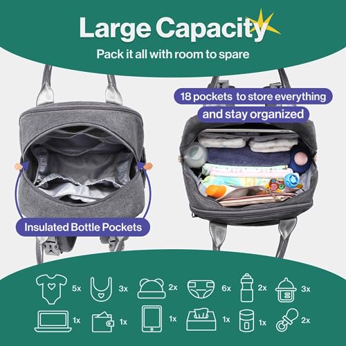 BabbleRoo Diaper Bag Backpack – Multi function Waterproof Diaper Bag ...