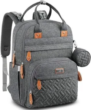 BabbleRoo Diaper Bag Backpack - Multi function Waterproof Diaper Bag Travel Essentials Baby Tote with Changing Pad Stroller Straps Pacifier Case - Unisex Dark Gray | Babyz Corner