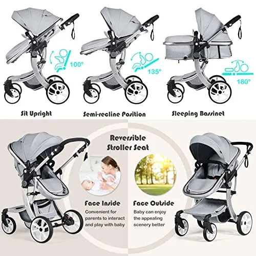BABY JOY 2-in-1 High Landscape Baby Stroller Reversible Bassinet Reclining Stroller Foldable Push Chair wAdjustable Canopy Storage Bag Foot Cover Rain Cover Net | Babyz Corner