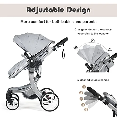 BABY JOY 2-in-1 High Landscape Baby Stroller Reversible Bassinet Reclining Stroller Foldable Push Chair wAdjustable Canopy Storage Bag Foot Cover Rain Cover Net | Babyz Corner