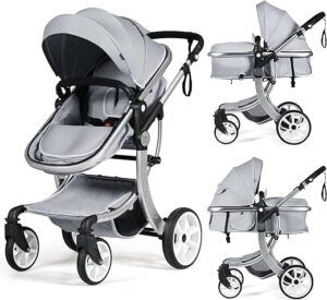 BABY JOY 2-in-1 High Landscape Baby Stroller with Reversible Bassinet & Reclining Option - Grey