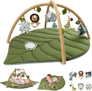 Blissful Diary Baby Play Gym & Activity Mat with Oversize Leaf Shaped & 6 Detachable Toys