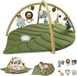 Blissful Diary Baby Play Gym Activity Mat Oversize Leaf Shaped Baby Play Mat w 6 Detachable Toys Tummy Time Mat Promote Motor Skills Sensory Development Mat Newborn | Babyz Corner