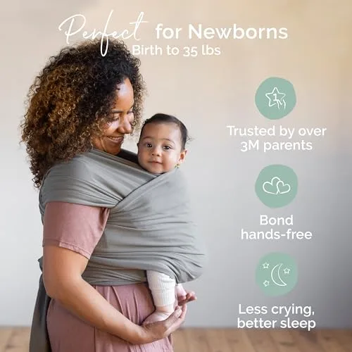 Boba Baby Wrap Carrier - Original Baby Carrier Wrap Sling for Newborns - Baby Wearing Essentials - Newborn Wrap Swaddle Holder Newborn to Toddler Infant Sling Grey | Babyz Corner