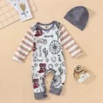 BOUTIKOME Infant Baby Boy Outfit Retro Cowboy Partner Howdy Graphic Romper Newborn Onesie Jumpsuit Hat 2Pcs Set | Babyz Corner