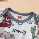 BOUTIKOME Infant Baby Boy Outfit Retro Cowboy Partner Howdy Graphic Romper Newborn Onesie Jumpsuit Hat 2Pcs Set | Babyz Corner