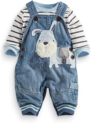 Cute Baby Boy Clothes Suit Toddler Boys Striped long Sleeve T-Shirt+Denim Overalls Jumpsuit Pants Outfits Sets | Babyz Corner