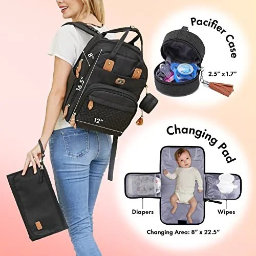 Dikaslon Diaper Bag Backpack with Portable Changing Pad Pacifier Case and Stroller Straps Large Unisex Baby Bags for Boys Girls Multipurpose Travel Back Pack Moms Dads Black | Babyz Corner