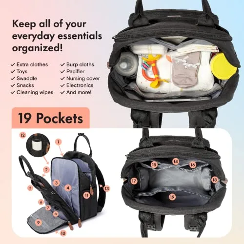 Dikaslon Diaper Bag Backpack with Portable Changing Pad Pacifier Case and Stroller Straps Large Unisex Baby Bags for Boys Girls Multipurpose Travel Back Pack Moms Dads Black | Babyz Corner