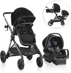 Evenflo Pivot Xpand Modular Travel System with LiteMax Infant Car Seat & Anti-Rebound Bar (Ayrshire Black)