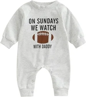 Infant Baby Boys Girls Football Season Jumpsuit Watch Football with Daddy Funny Romper Playsuit Sweatshirt | Babyz Corner