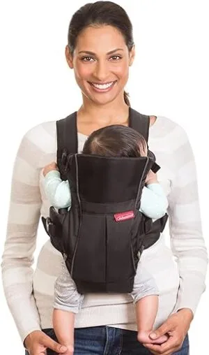 Infantino Swift Classic Carrier with Pocket - 2 Ways to Carry Black Carrier with Wonder Bib Essentials Storage Front Pocket Adjustable Back Strap 1-Piece | Babyz Corner