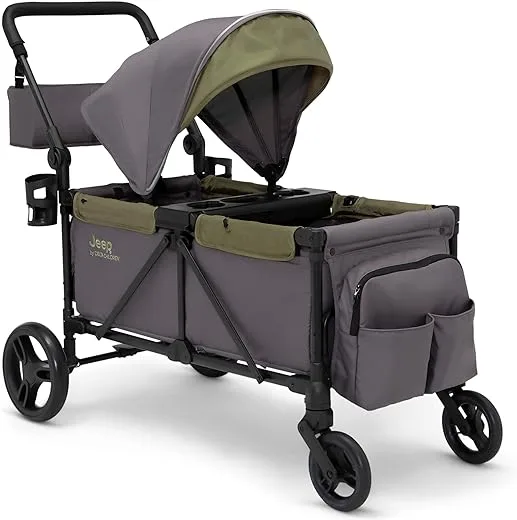 Jeep Sport All-Terrain Stroller Wagon by Delta Children - Includes Canopy Parent Organizer Adjustable Handlebar Snack Tray Cup Holders GreyOlive Green | Babyz Corner