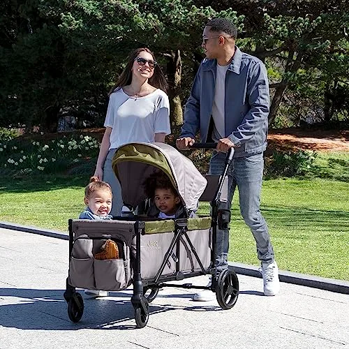 Jeep Sport All-Terrain Stroller Wagon by Delta Children - Includes Canopy Parent Organizer Adjustable Handlebar Snack Tray Cup Holders GreyOlive Green | Babyz Corner