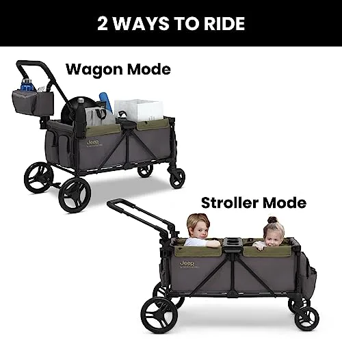 Jeep Sport All-Terrain Stroller Wagon by Delta Children - Includes Canopy Parent Organizer Adjustable Handlebar Snack Tray Cup Holders GreyOlive Green | Babyz Corner