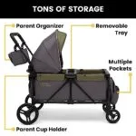 Jeep Sport All-Terrain Stroller Wagon by Delta Children - Includes Canopy Parent Organizer Adjustable Handlebar Snack Tray Cup Holders GreyOlive Green | Babyz Corner