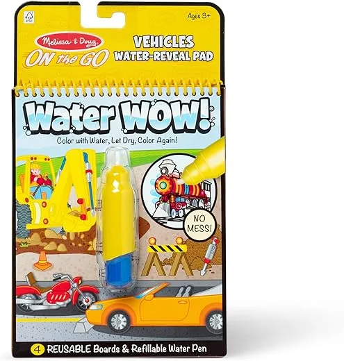 Melissa Doug On the Go Water Wow Reusable Water-Reveal Activity Pad - Vehicles - Stocking Stuffers Mess Free Coloring Books For Toddlers Ages 3+ Travel Toys Multicolor | Babyz Corner