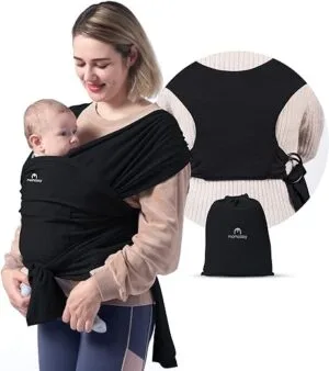 Momcozy Baby Wrap Carrier Easy to Wear Infant Carrier Slings Lightweight Hands Free Baby Sling Adjustable Baby Carriers for Newborn to Toddler 8-35 lbs Black | Babyz Corner