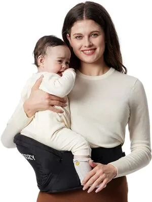 Momcozy Hip Seat Baby Carrier - Adjustable Waistband with Original 3D Belly Protector Ergonomic Carrier with Various Pockets for Newborns Toddlers up to 45lbs Black Medium | Babyz Corner