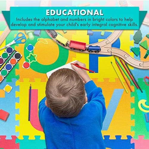 ProSource Kids Foam Puzzle Floor Play Mat with Shapes Colors 36 Tiles 12x12 and 24 Borders | Babyz Corner