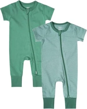 Teach Leanbh Baby Boys Girls 2-Pack Romper Jumpsuits Cotton 2 Way Zipper Short Sleeve Footless Sleep and Play 3-24 Months | Babyz Corner