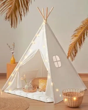 Tiny Land Teepee Tent for Kids 100 Cotton Play Tent with Padded Mat and Star Lights Kids Teepee Tent with Carry Bag Foldable Kids Tent for Toddlers 1-3 Quality Teepee Tent | Babyz Corner