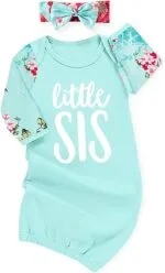 AMAWMW Newborn Baby Girl Little Sister Sleeper Gown Stripe Long Sleeve Nightgown Outfit | Babyz Corner
