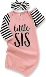 AMAWMW Newborn Baby Girl Little Sister Sleeper Gown Stripe Long Sleeve Nightgown Outfit | Babyz Corner