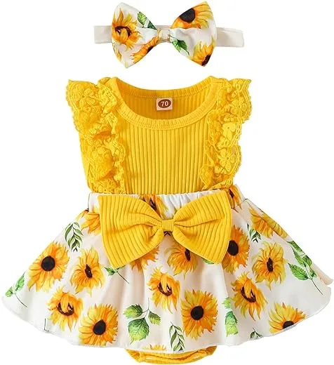Baby Girl Clothes Newborn Romper Dress Infant Lace Ruffle Sleeveless Summer Outfits with Headband 0-12 Months | Babyz Corner