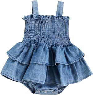 Baby Girls Summer Denim Onesie Outfit