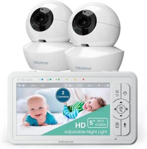 Babysense 5" HD Split-Screen Baby Monitor with 2 Cameras and Audio