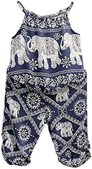 Girls Jumpsuit Romper, Elephant Straps Tops+Harem Pants Outfit