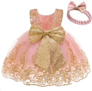 Girls Pageant Lace Embroidery Dress with Headwear