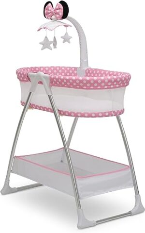 Disney Minnie Mouse Bassinet with Rotating Mobile Arm - White/Pink