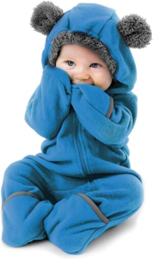 Fleece Baby Bunting Bodysuit for Infants - Bear Blue