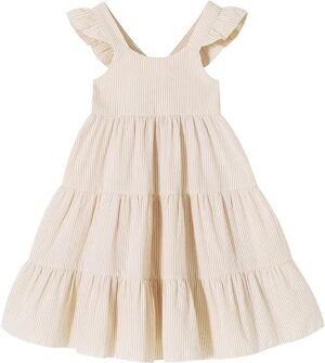 Girls Khaki Stripe Sleeveless Dress