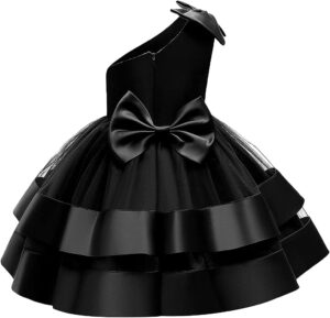 Girls Tulle One Shoulder Dress with Bowknot